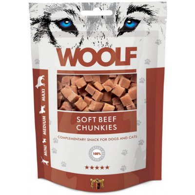 WOOLF Beef chunkies pochúťka pre psov a mačky 100 g