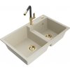 MEXEN/S MEXEN/S - Tomas granitový drez 2-bowl vrátane batérie Flora, béžová 6516-69-670401-57-G