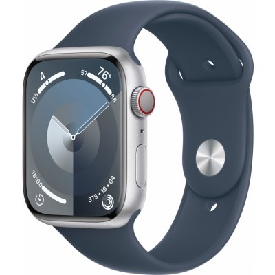Chytré hodinky Apple Watch Series 9 45mm Cellular Strieborný hliník s búrkovo modrým športovým remienkom - S/M (MRMG3QC/A)
