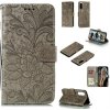 Peňaženkové kožené puzdro FLOWERS na Sony Xperia 5 - Sivá