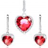 Šperky eshop - Strieborný set 925 - náušnice a prívesok, červené srdce s čírymi zirkónikmi V05.19