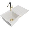 Mexen Cesar, 1-komorový granitový drez 775x470x190 mm a drezová batéria Flora, biela, 6514-20-670401-57-G