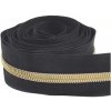 Zips metráž / 5 mm / čierny / svetlo zlaté zúbky