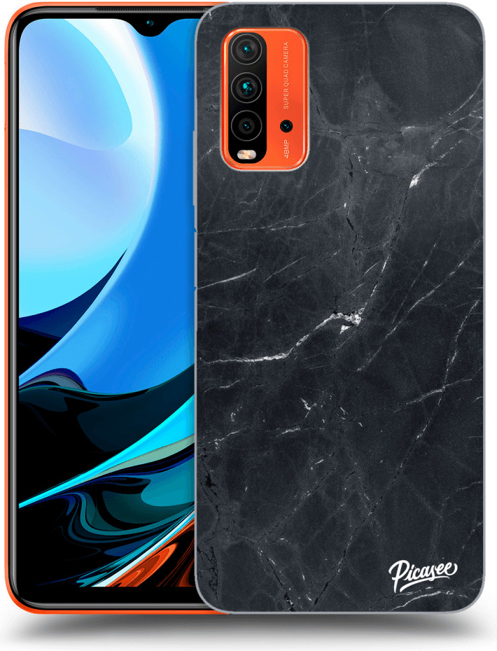 Púzdro Picasee silikónové Xiaomi Redmi 9T - Black marble čiré