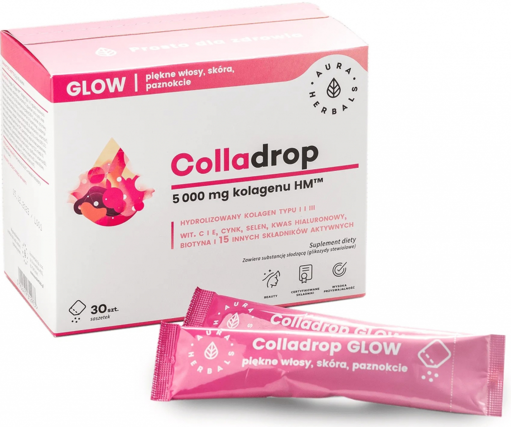 Aura Herbals Colladrop Glow morský kolagén 5000 mg 30 vreciek