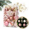 Sada ružových vianočných ozdôb 29 ks, priemer 6 cm