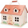Woet Rozkladací drevený domček pre bábiky s nábytkom