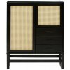 Čierna komoda z borovicového dreva s ratanovými dvierkami Støraa Jolene, šírka 90 cm