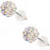 Šperky eshop - Oceľové náušnice Shamballa - biele guličky, zirkóniky s dúhovým odleskom, 8 mm SP41.01