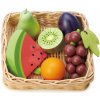 Drevený košík s ovocím Fruity Basket Tender Leaf Toys s hroznom hruškou melónom a slivkou