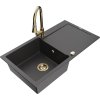 Mexen Leo, 1-komorový granitový drez 900x500x190 mm a drezová batéria Elia, čierna škvrnitá, 6501-76-670101-50