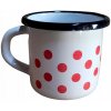 Smaltovaný hrnček retro plechový 0,5 L biely s bodkami