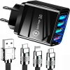Nabíjačka Koanni 4x USB Quick Charge 3.0 s káblom 3v1 čierna