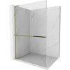 Mexen Kioto+ L, sprchová zástena Walk-In s poličkou a vešiakom 100 x 200 cm, 8mm číre sklo, zlatý lesklý profil,800-100-123-50-00