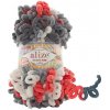 Alize Puffy fine color 6518 šedá, bílá, jemná červená