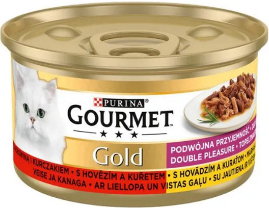 Gourmet GOLD cat hovädzie&kura kúsky šťava 24 x 85 g