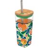 QUOKKA Cube Oranges, sklenený pohár so silikónovým povrchom, s bambusovým uzáverom a nerezovou slamkou, 540ml