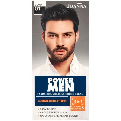 Joanna, Power Men Color Cream 3v1 farbivo pre fúzy a bradu 01 Black 30g