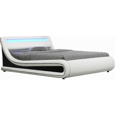 Kondela Manželská posteľ s RGB LED osvetlením, biela/čierna, 160x200, MANILA NEW 0000242659