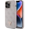 Guess PU 4G Strass Triangle Metal Logo Zadní Kryt pre iPhone 15 Pro Max Pink