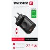 SWISSTEN Travel Charger, 1xUSB-A, 1xUSB-C a Apple Watch, 22.5W, sieťová nabíjačka, čierna