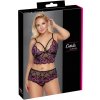 Cottelli Plus Size - kvetinový set podprsenky (čierno-fialový)