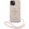 Guess PU 4G Metal Logo Strap zadný kryt pre iPhone 15 Pink