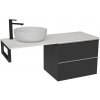 CERANO - Doska pod umývadlo z liateho mramoru Elanys - 120x46,5x1,2 cm - skrinka Velora 59 cm - čierna matná, chrómová úchytka - konzola čierna