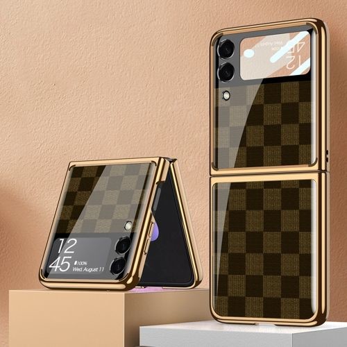 Púzdro GKK GLASS Ochranné Samsung Galaxy Z Flip4 5G CHESS hnedé