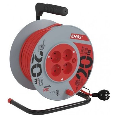 EMOS Predlžovací kábel na bubne 20 m / 4 zásuvky / červený / PVC / 230 V / 1 mm2 P19420