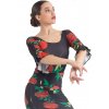 Happy Dance, Kvetinová blúzka na flamenco E4754, čierna s farebnými kvetmi 42