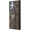 Guess PU Grip Stand 4G Strass Triangle Metal Logo Zadný kryt pre Samsung Galaxy S24 Ultra Brown