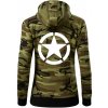 Army hvězda - Mikina dámska trendy zipper s kapucňou - S ( Zelený maskáč )