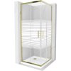 Mexen Rio štvorcový sprchový kút 90 x 90 cm, biele pruhy, zlatá + plytká vanička Flat, biela - 860-090-090-50-20-4010G