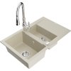 Mexen Gaspar, 1,5-komorový granitový drez 737x475x177 mm a drezová batéria Savita, béžová, 6507-69-672601-00