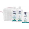 Chicco Baby Moments tuhé mydlo na ruky 100 g + detský šampón na vlasy 200 ml + šampón na celé telo pre deti 200 ml + kozmetická taška 1 ks