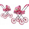 Kočík pre bábiky s veľkými kolesami, skladací, ružový so vzormi