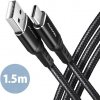 Axagon BUCM-AM15AB USB-C USB-A, USB 2.0, 3A, ALU, opletenie, 1,5m, černý