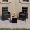 3-dielny záhradný bistro set čierny polyratan a akáciové drevo