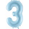 PartyDeco Fóliový balón narodeninové číslo 3 svetlomodrý 86 cm