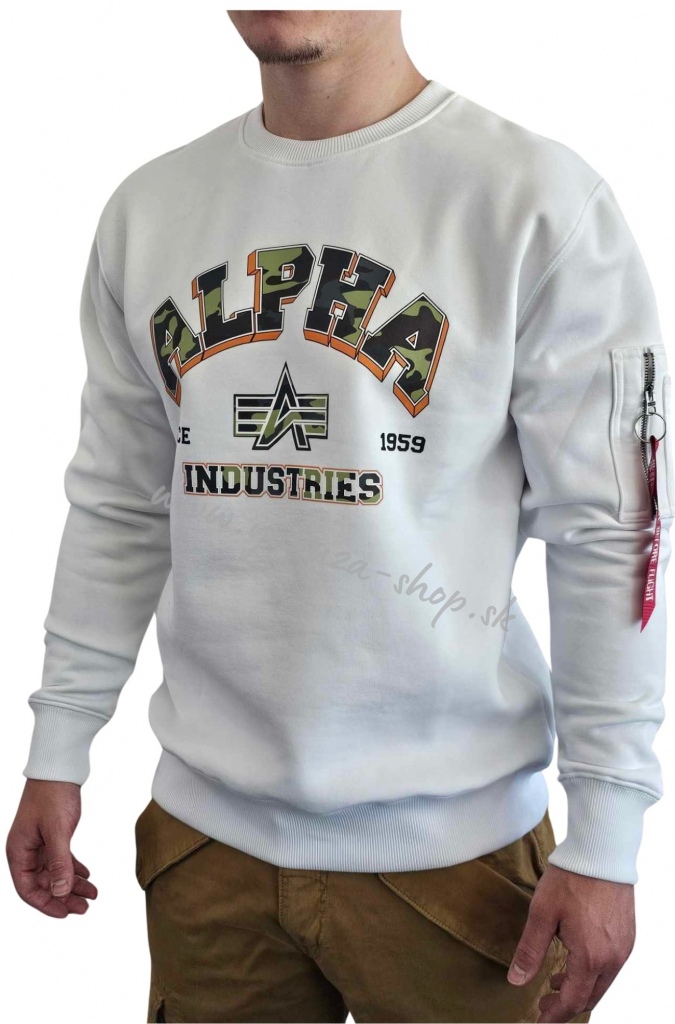 Alpha Industries mikina pánska COLLEGE CAMO Sweater white