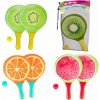 Súprava na plážový tenis ovocie drevené 38cm 2 pálky + 1 loptička 3 druhy v látkovom sáčku