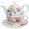 Čajník so šálkou biely a s kvetmi 400ml