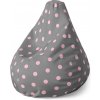 Sablio Sedací vak Pear Ružové bodky na šedej - 140 x 100 x 25 cm
