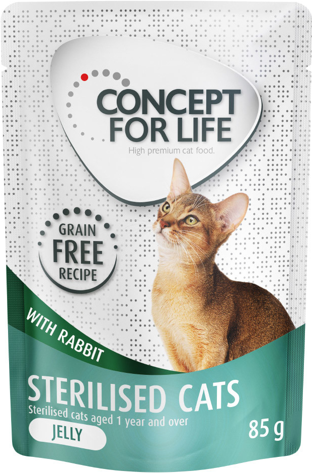 Concept for Life bez obilnín Sterilised Cats králičie v želé 48 x 85 g