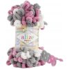 Pletacia priadza Alize PUFFY COLOR 6070 sivá tmavá ružová biela