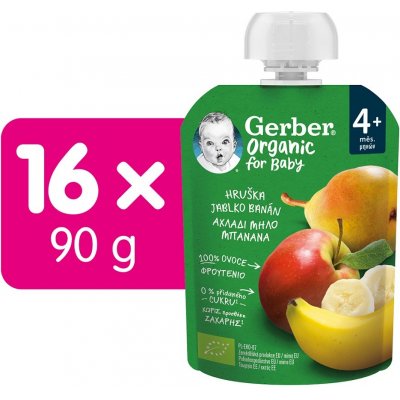16x GERBER Organic Kapsička hruška, jablko a banán 90 g