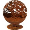 Esschert Design FANCY FLAME guľa vyrezávaná, tieňohra lúčna KVETY, hrdza, 66 cm