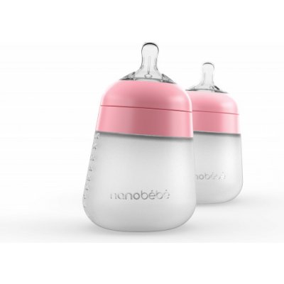 Nanobébé silikonová dětská láhev Flexy 2ks růžová 270ml