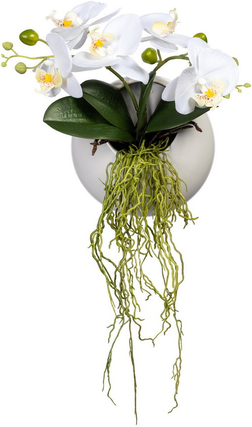 Umelá kvetina Orchidea biela v kvetináči na stenu, 25cm